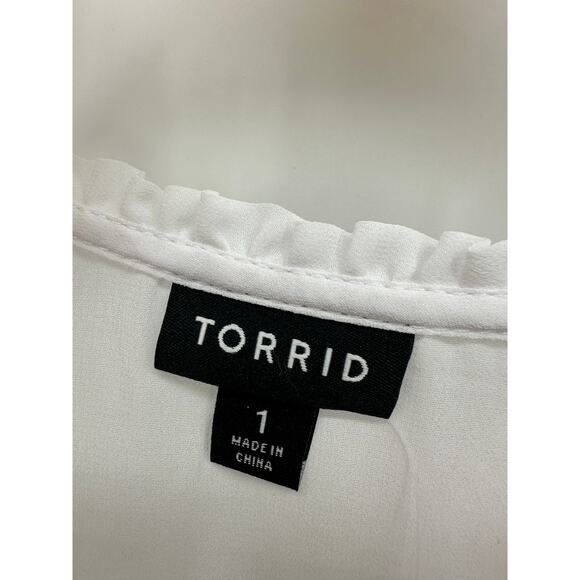 Torrid Chiffon Smocked Collar Eyelet Embroidered Blouse White NWT Sheer Boho - Picture 7 of 11